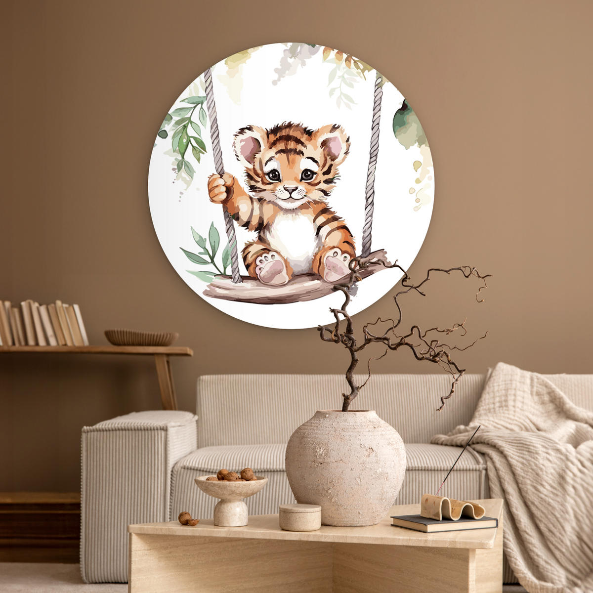 WANDBILD Tiger - Tier - Kinder - Dschungel 90x90 cm - Dunkelorange, Kunststoff (90/90cm) - MuchoWow