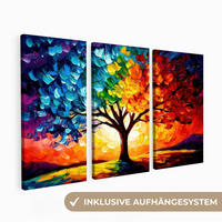 LEINWANDBILD 3er Set Baum - Farbenfroh - Malerei-Look - Abstrakt 90x60 cm - Multicolor, Textil (90/60cm) - MuchoWow