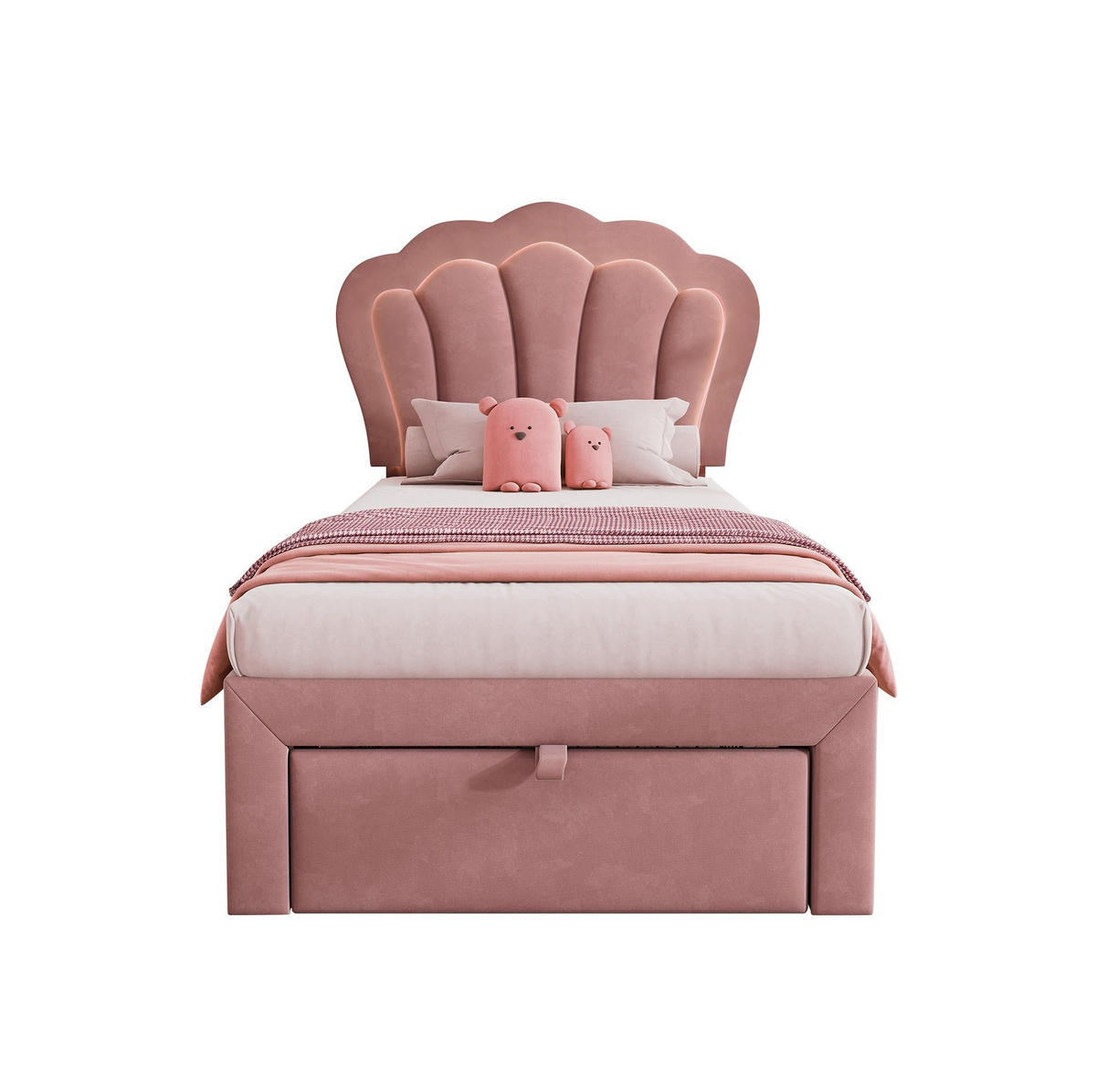 KINDERBETT aus Samt 90x190 cm Rosa mit LED-Beleuchtung, Schublade und verstellbarem Kopfteil - Rosa, Textil (90/190cm) - IVMEU