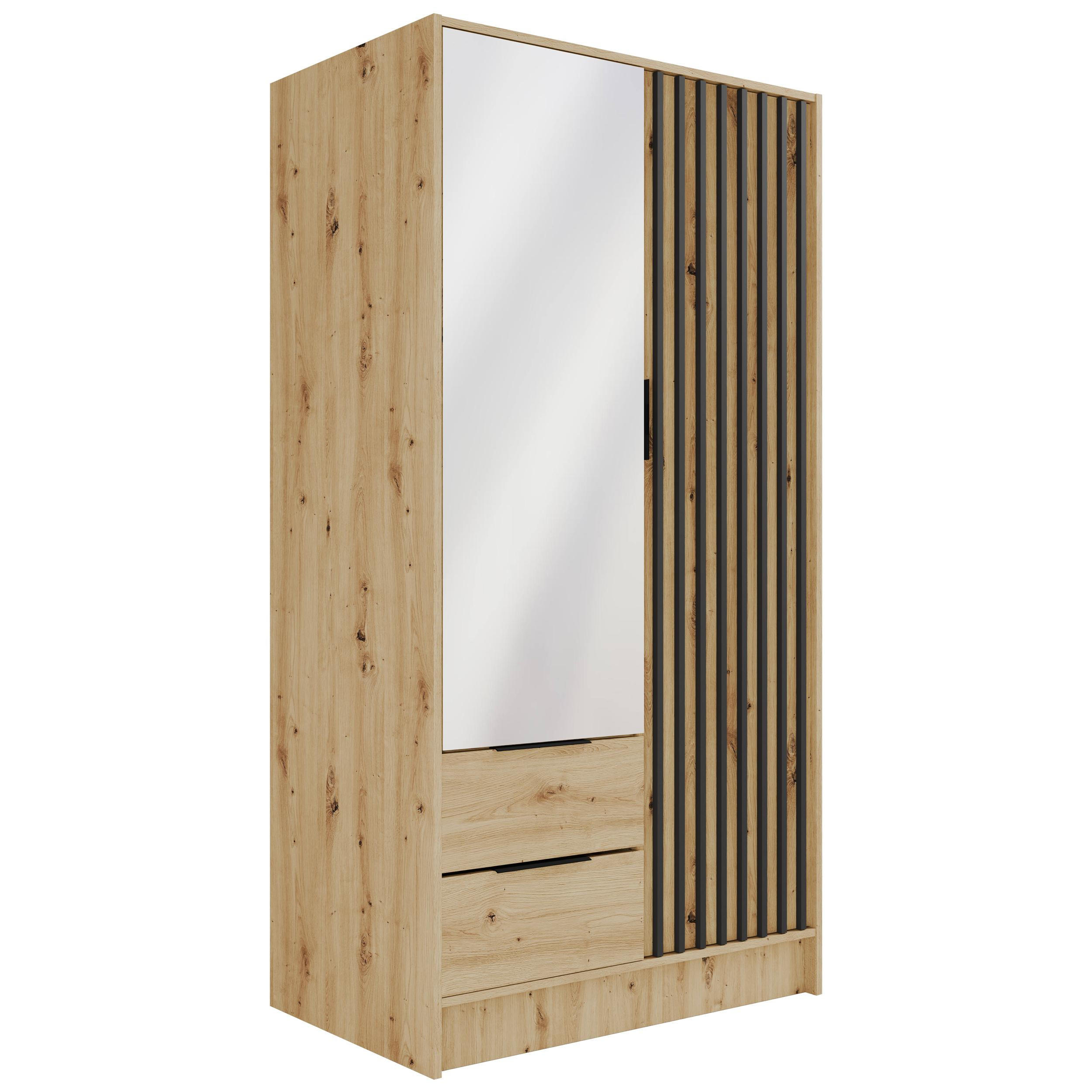 KLEIDERSCHRANK NELIA - 120 cm - Schwarz/Eiche Artisan, Holzwerkstoff (102/200/51cm) - ALTDECOR