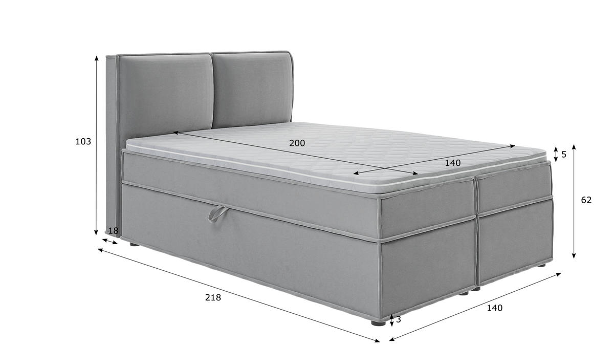 BOXBETT Eclipse 140/200 cm Grau Luxusmicrofaser - Schwarz/Grau, Holz/Kunststoff (140/200cm) - S-Style Möbel