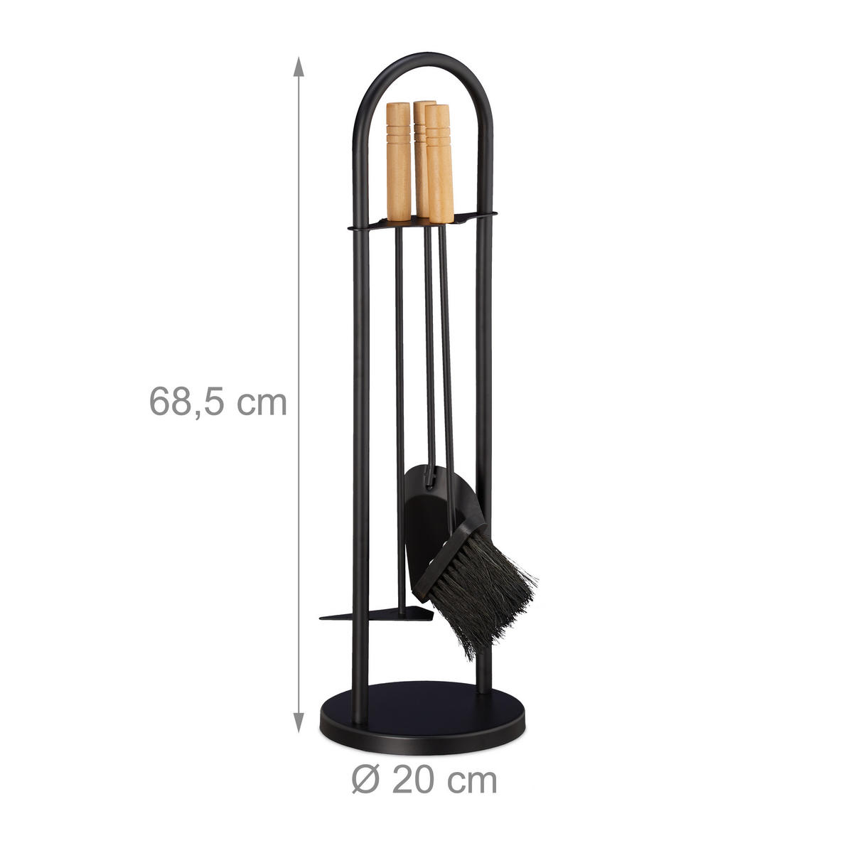 KAMINBESTECK 4tlg. - Schwarz, Holz/Metall (20/68.5/20cm) - Relaxdays