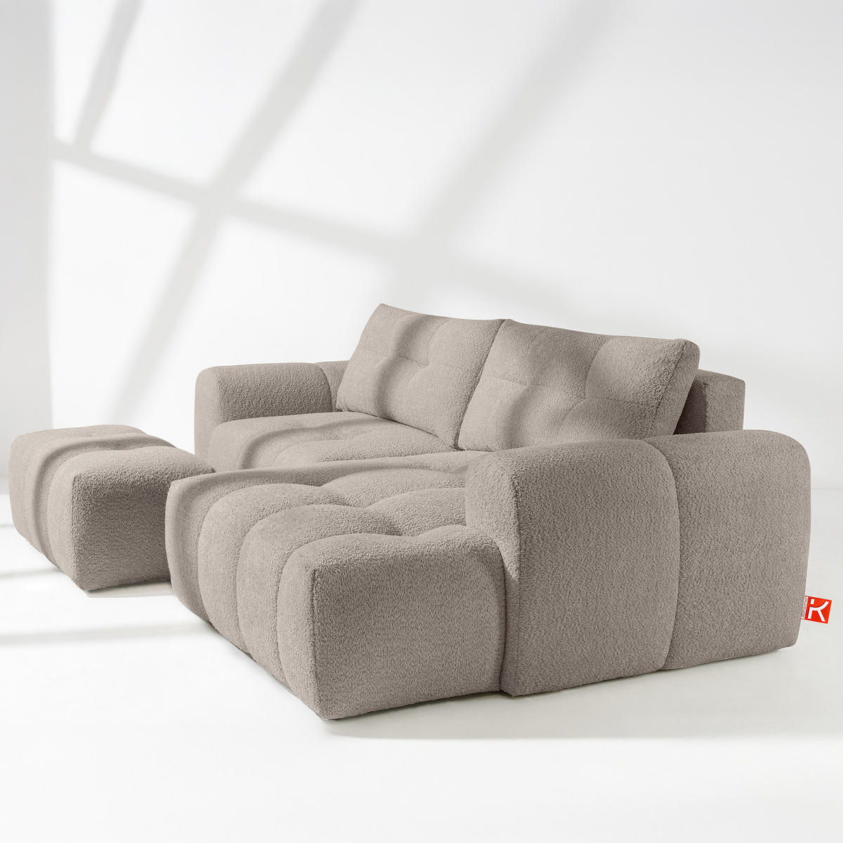 ECKSOFA RECHTS RAVIA, Bouclé, Grau - Grau, Holz/Textil (256/104cm) - KONSIMO®