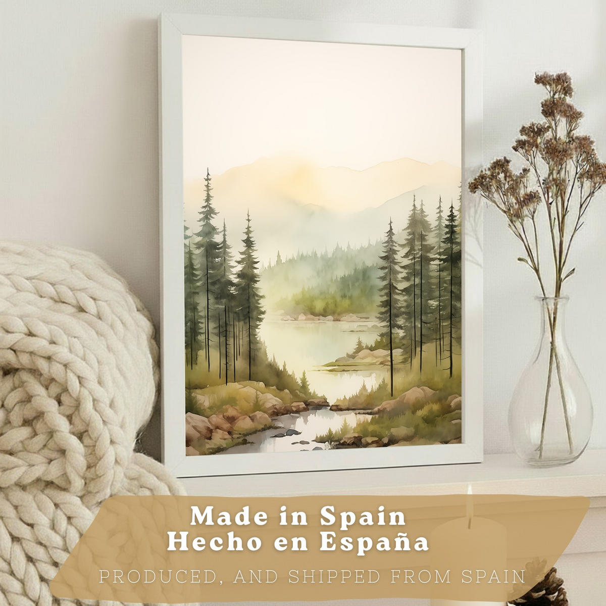 PLAKAT Sada 3 dekorativních tisků Nordic Landscape Moderní obývací Obrázky - zelené a hnědé dekorativní plakáty Dekorace Obývací A3 bez rámu - čirá, papír (29.7/42/3cm) - Nacnic