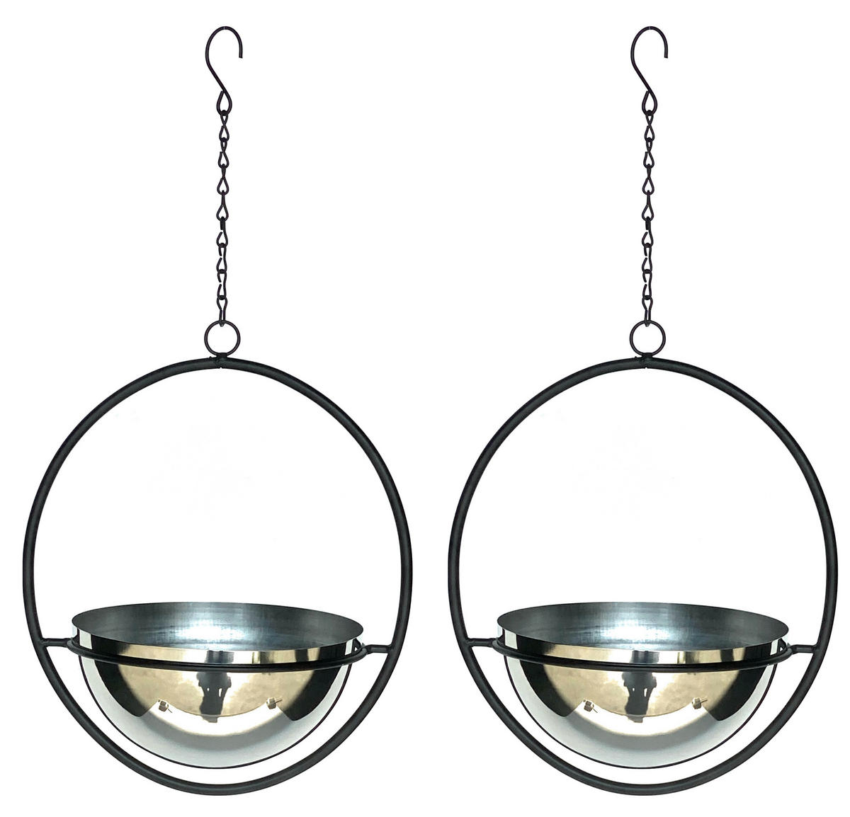 BLUMENAMPEL 2er Set mit Topf Silber Metall Wand 53 cm 96087 M - Schwarz, Metall (20/10/20cm) - DanDiBo