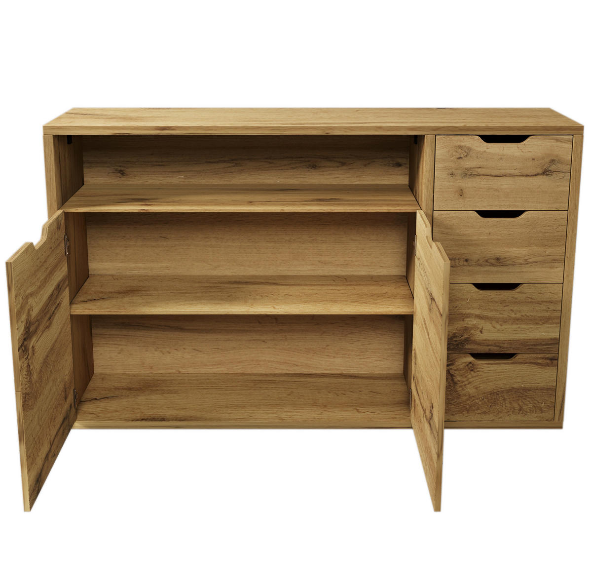 SIDEBOARD 150/40/90 cm mit 2 Türen, 4 Schubladen, offenem Fach und verstellbaren Einlegeböden, Eichefarben - Eichefarben, Holzwerkstoff (150/90/40cm) - Redom