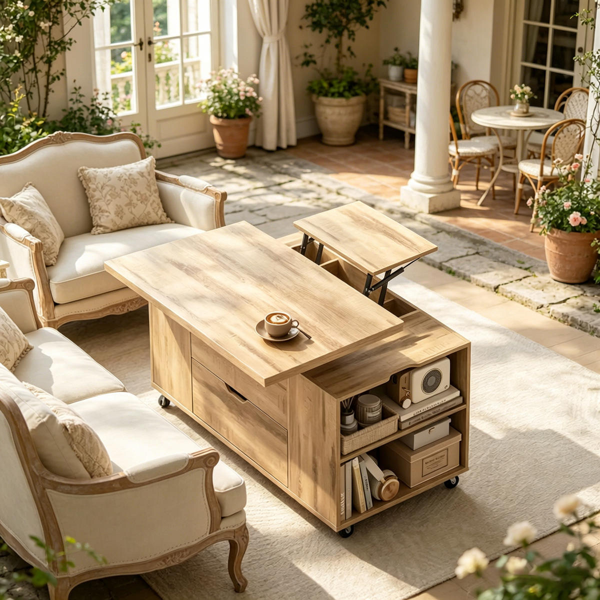 COUCHTISCH DE-37261 Lift-Top ausziehbar mit Rollen Eichenfarben - Eichefarben, Holzwerkstoff (50.5/100/53cm) - ComfortXL