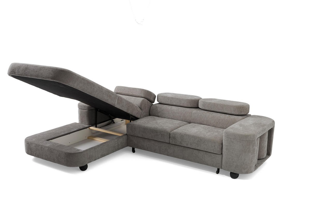 ECKSOFA LOVE L Links mit Schlaffunktion 124x210 Chenille Grau - Schwarz/Grau, Holz/Textil (284/205cm) - Muffo