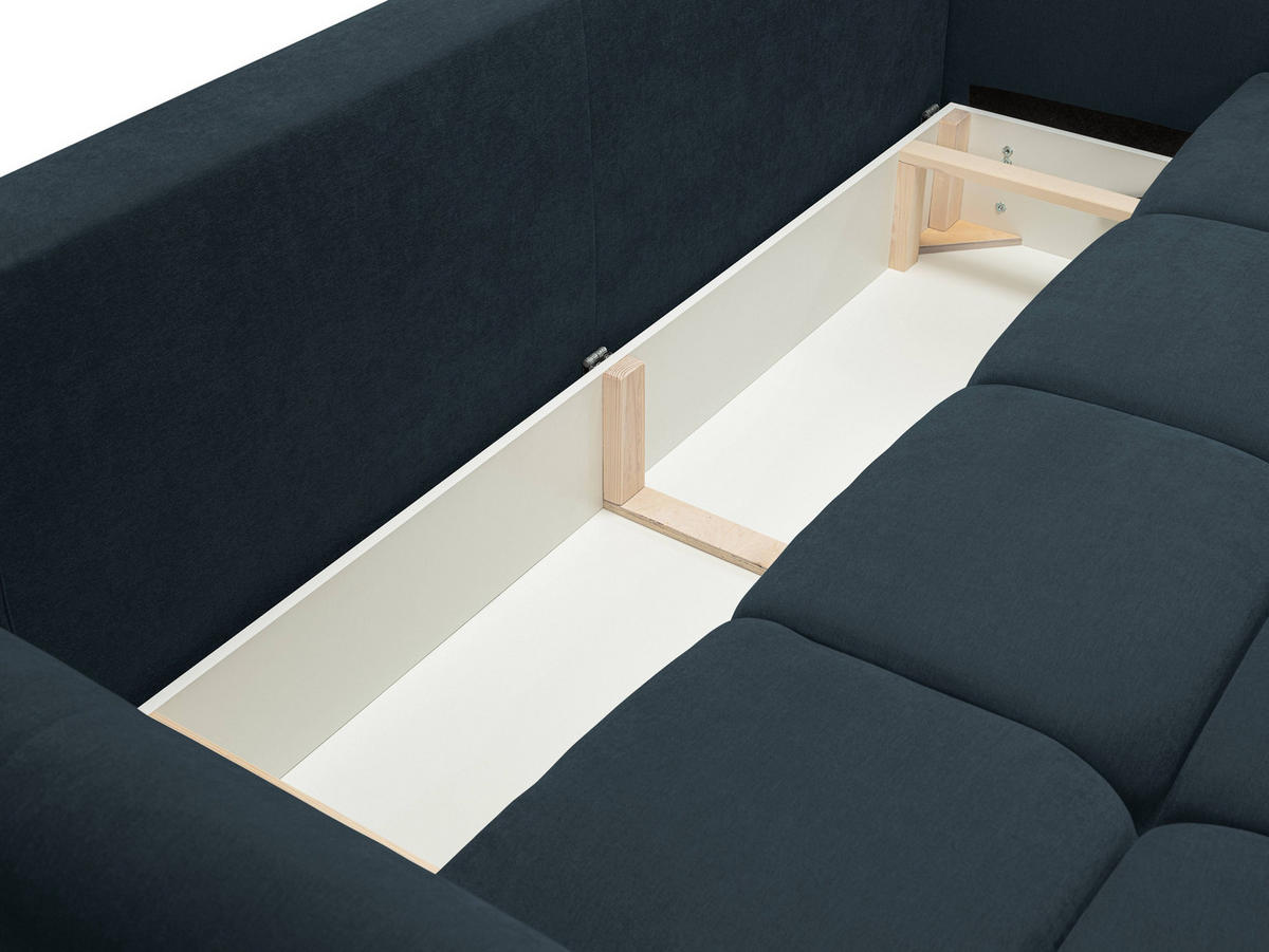 BETTSOFA MODA Blau Chenille-Stoff mit Schlaffunktion - Dunkelblau, Holz (245/86/110cm) - MASSENO