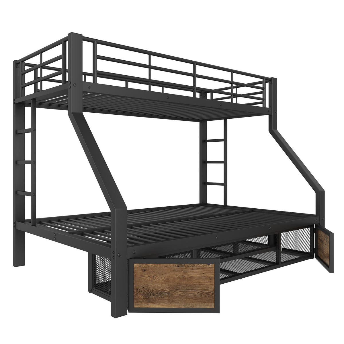 ETAGENBETT 90/200 cm und 140/200 cm Schwarz mit Schuhschrank ohne Matratze - Schwarz, Metall (140/200cm) - MIVRAY