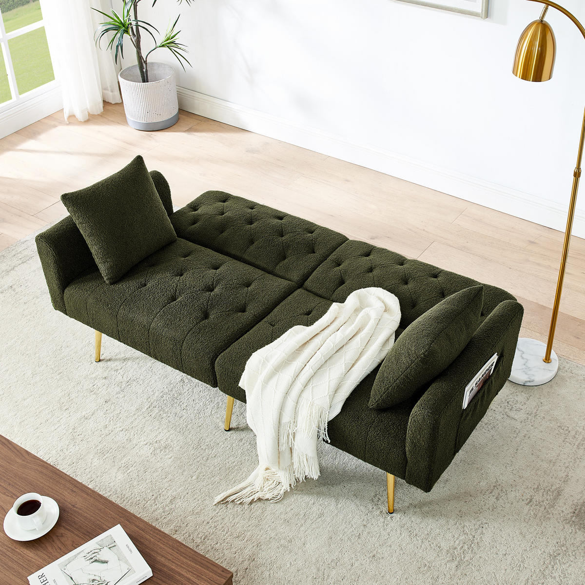 SOFA 2-Sitzer mit verstellbarer Rückenlehne, 2 Kissen, Grün - Grün, Holzwerkstoff (177/74/78cm) - Meubliv