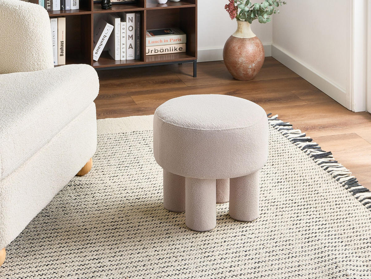 HOCKER Bouclé Cremeweiß Canby - Weiß, Textil (43/38/43cm) - Beliani