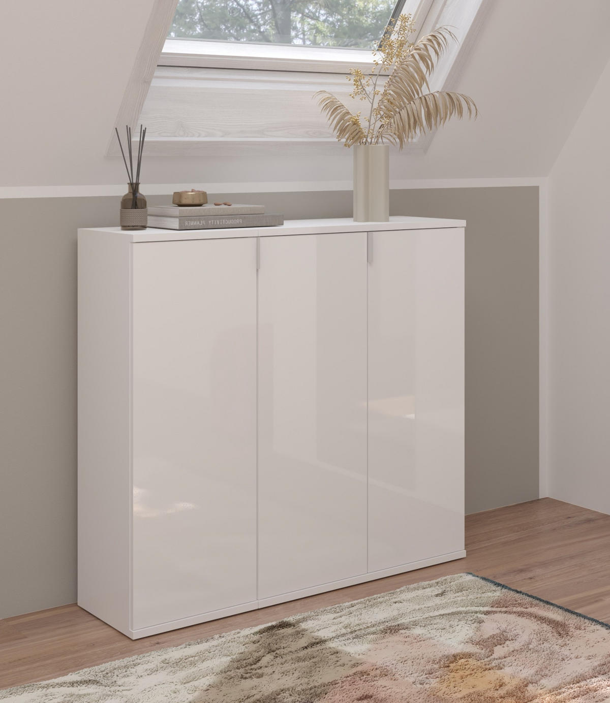 KOMMODE weiß Hochglanz 91 cm, Sideboard mit 10 Fächern - Chromfarben/Weiß Hochglanz, Holzwerkstoff/Metall (91/99/34cm) - Inn.Furn
