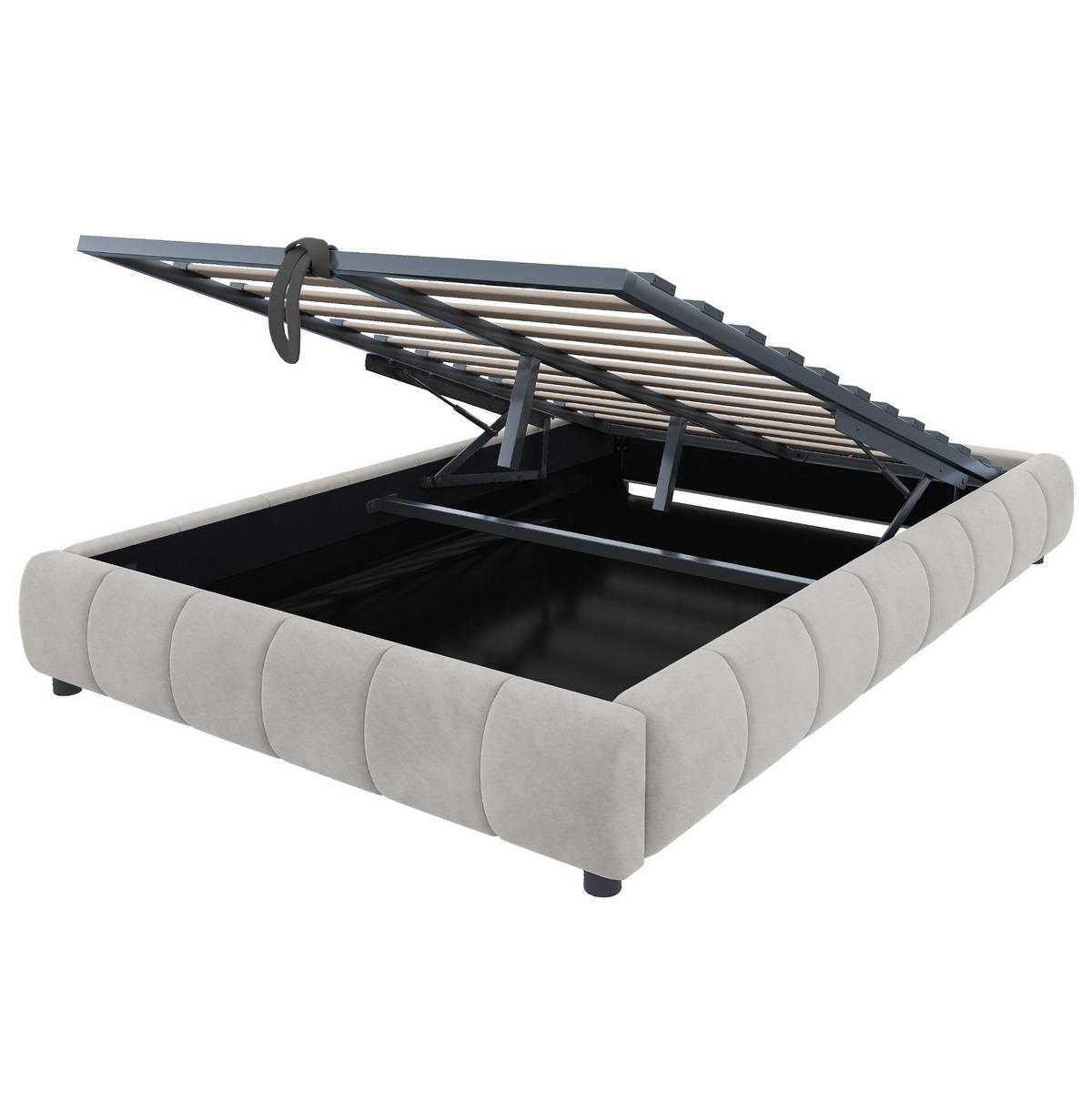 POLSTERBETT aus Flanellstoff 140x200 cm Beige mit LED-Beleuchtung und hydraulischem Bettkasten - Beige, Textil (140/200cm) - IVMEU