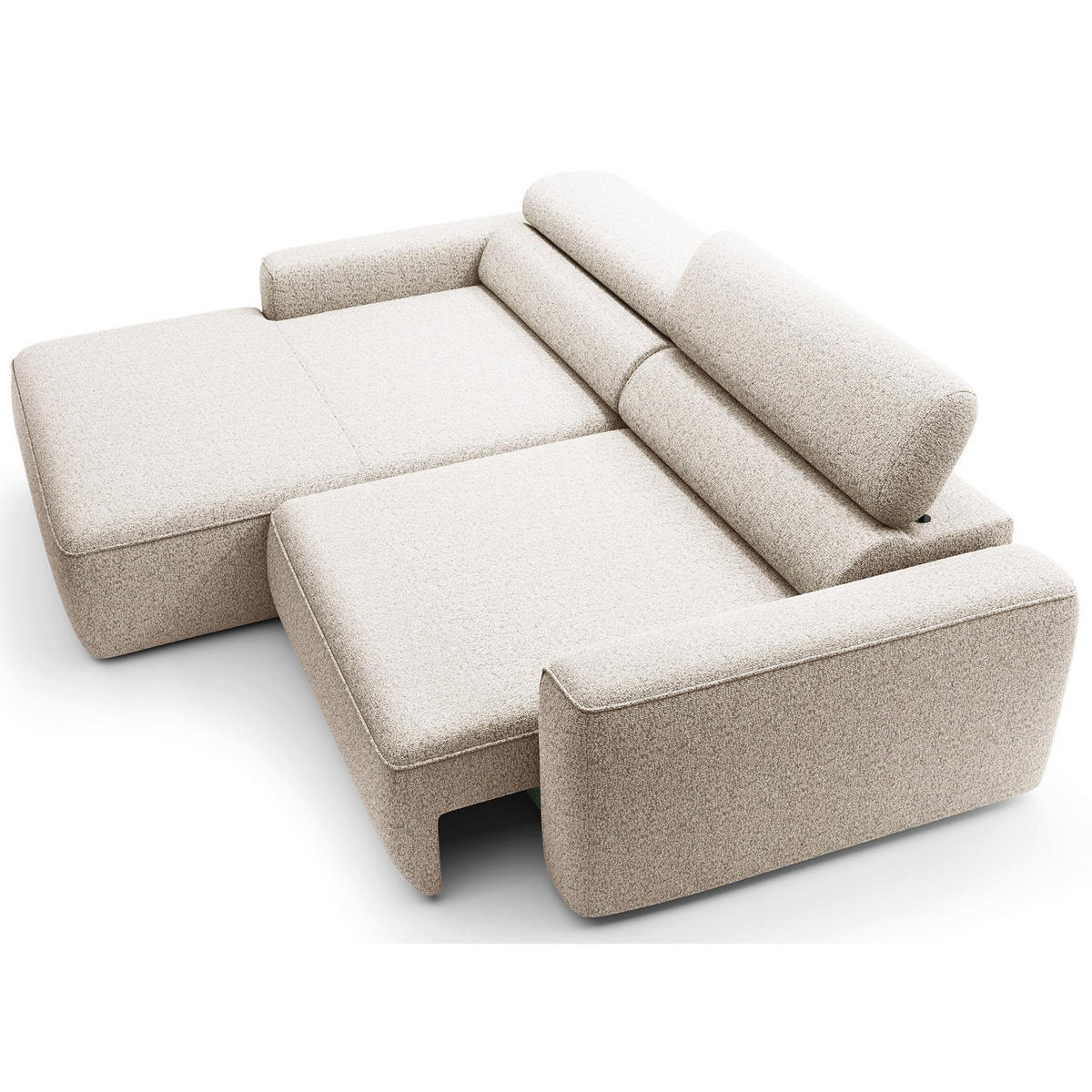 ECKSOFA Fando mit Schlaffunktion, L-Form, 4-Sitzer 252 cm, links Flechtstoff Hellbeige - Ecru/Schwarz, Holz/Kunststoff (252/182cm) - Selsey