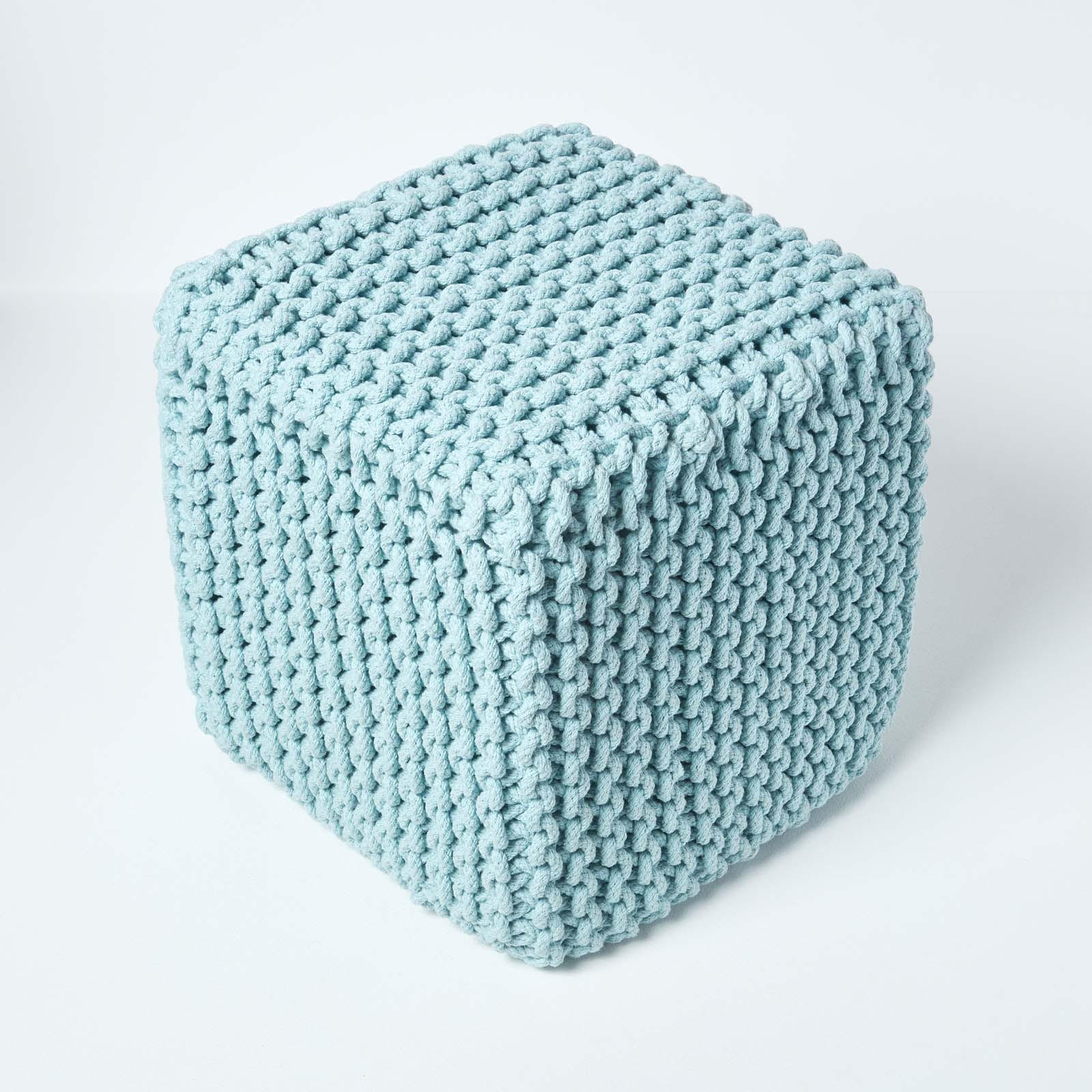 Thumbnail - Homescapes Strick-Pouf, Hellblau, Textil, Uni, Quadratisch, 35x35x35 cm, Wohnzimmer, Hocker, Sitzwürfel
