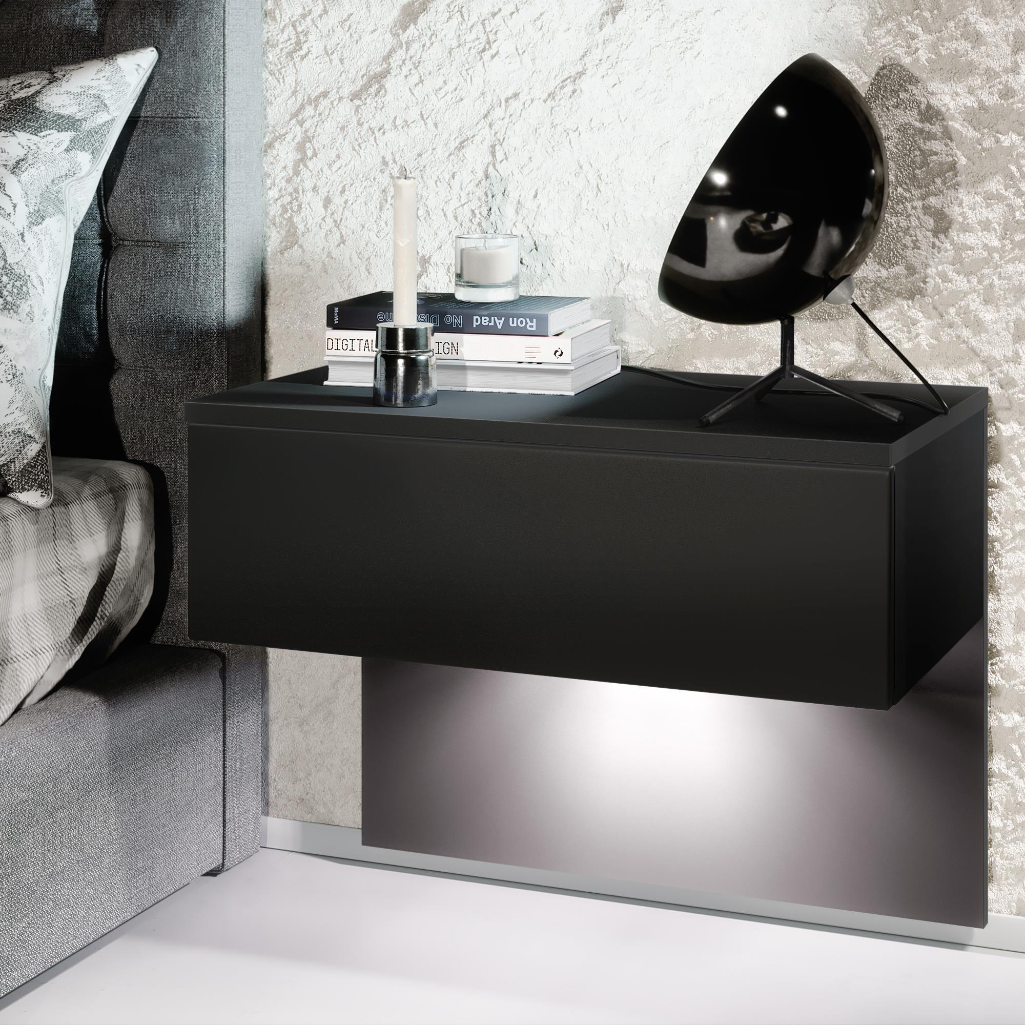 NACHTTISCH Sleep Fronten in Schwarz matt - Schwarz, Holzwerkstoff (60/46/35cm) - Vladon