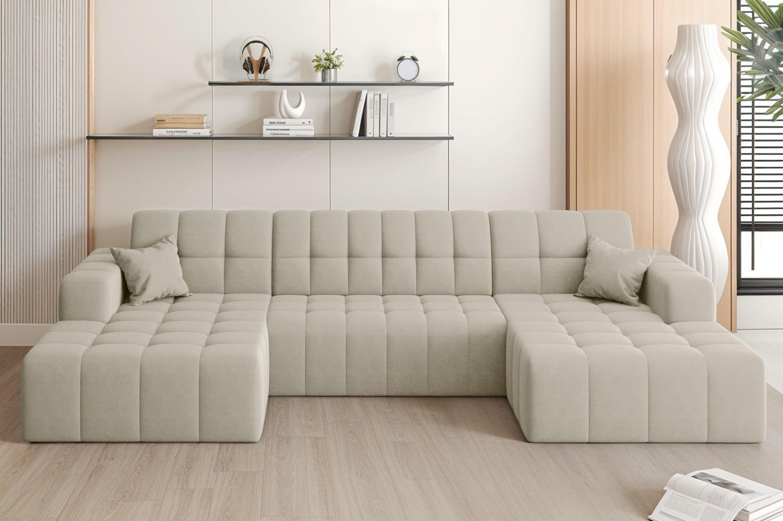 ECKSOFA U-Form Nimes Stoff Portland Ecru - Ecru, Holz/Textil (168/350cm) - Kaiser Möbel