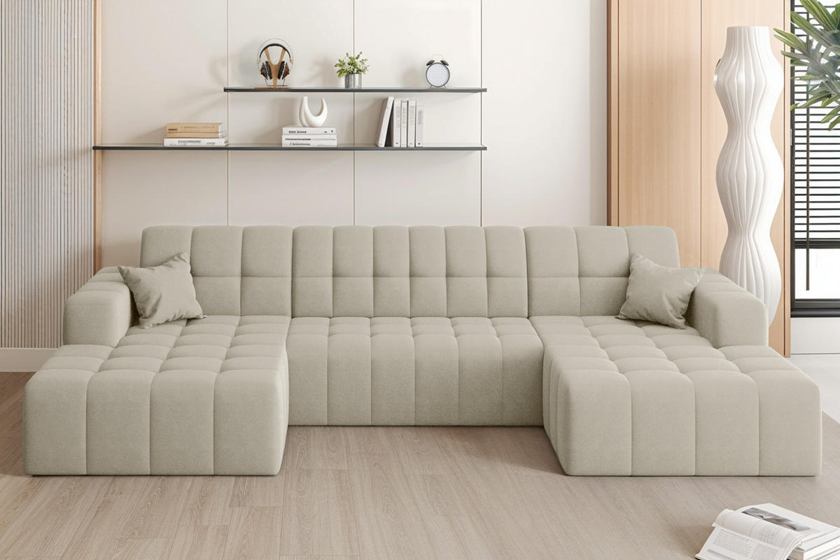ECKSOFA U-Form Nimes Stoff Portland Ecru - Ecru, Holz/Textil (168/350cm) - Kaiser Möbel