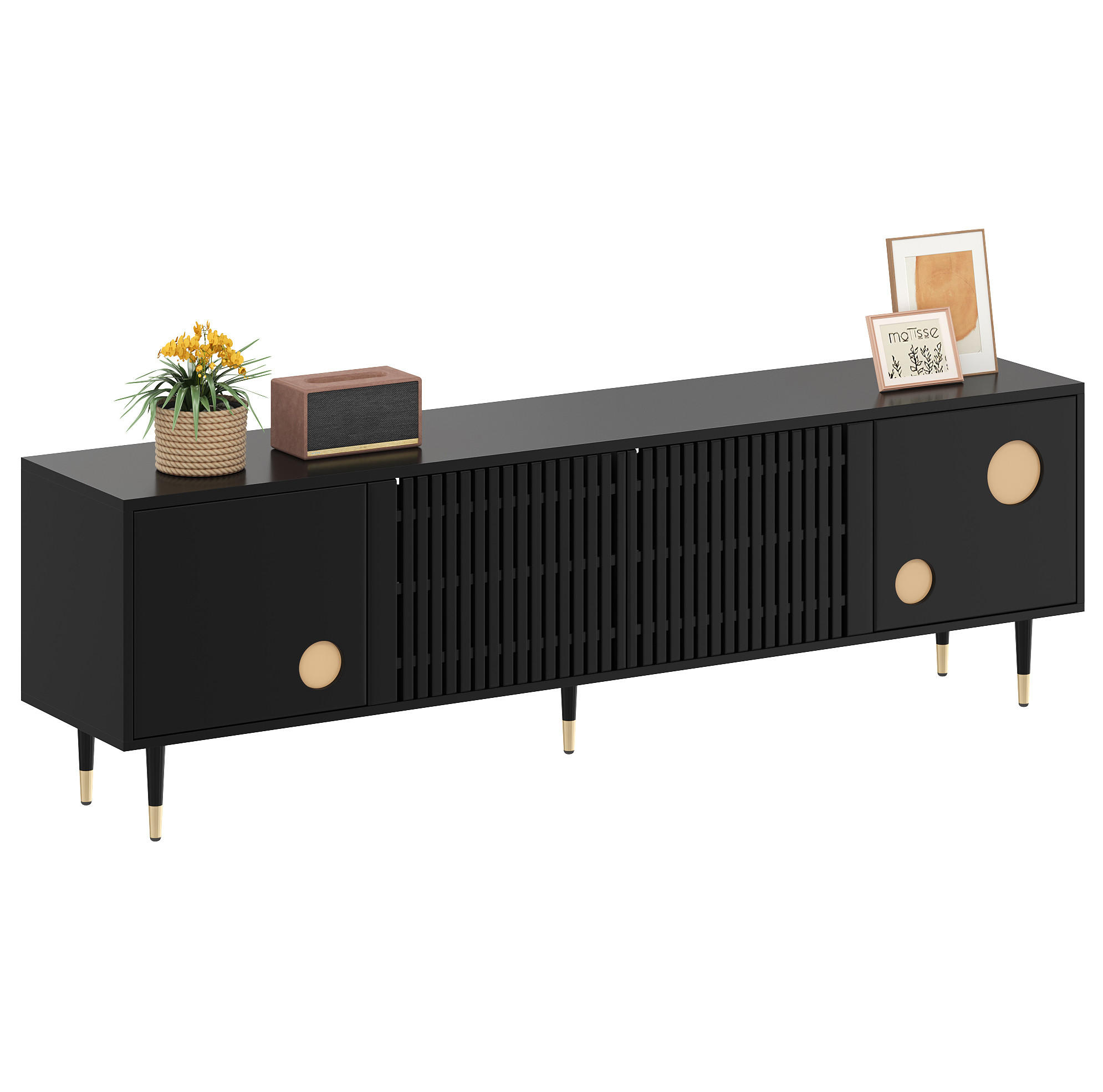 TV-SCHRANK 170/36/54 cm weiß MDF mit Gitterstruktur und goldenen Akzenten - Schwarz, Holzwerkstoff (170/54/36cm) - OKWISH