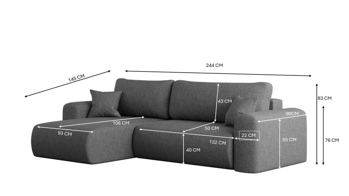ECKSOFA Mit Schlaffunktion Und Bettkasten L-förmiges Sofa Capri Stoff Verita Rechts Stahl - Dunkelgrau, Holz (272/145cm) - Kaiser Möbel