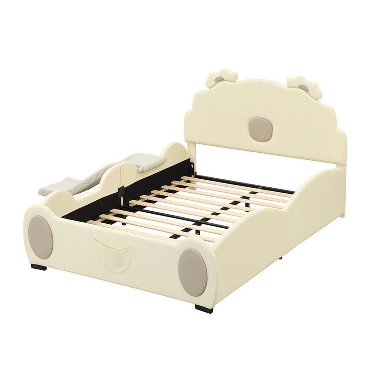 KINDERBETT 140/200 cm mit Rutsche und Leiter im Cartoon-Bärendesign aus PU, Beige - Beige, Kunststoff (140/200cm) - Redom
