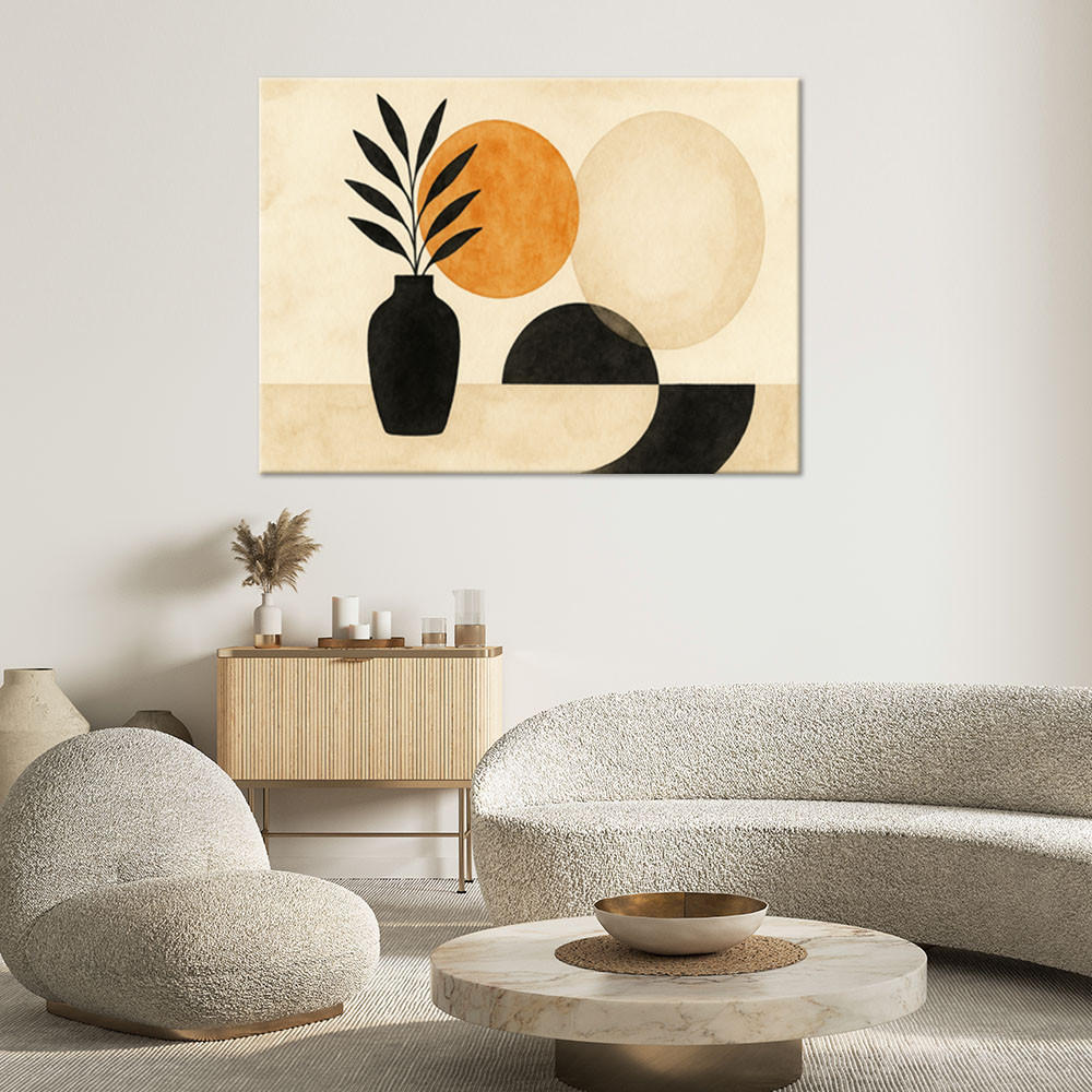 LEINWANDBILD Vase Blätter Geometrischer Minimalismus Beige 100x70cm - Beige, Textil (100/70cm) - Feeby