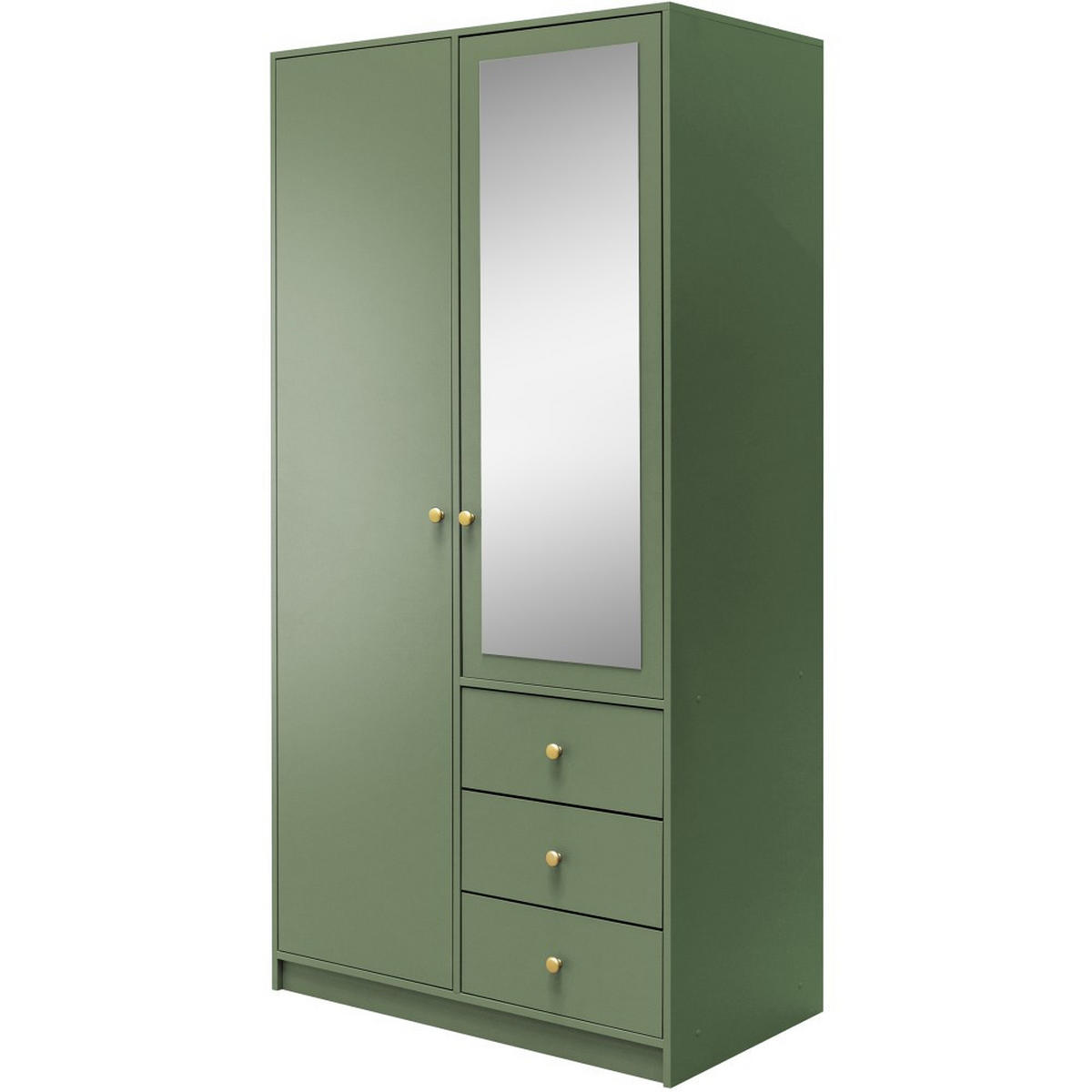 DREHTÜRENSCHRANK Solea Lux mit 2 Türen und 3 Schubladen, Grün - Goldfarben/Grün, Holzwerkstoff (100/200/57.5cm) - Beautysofa