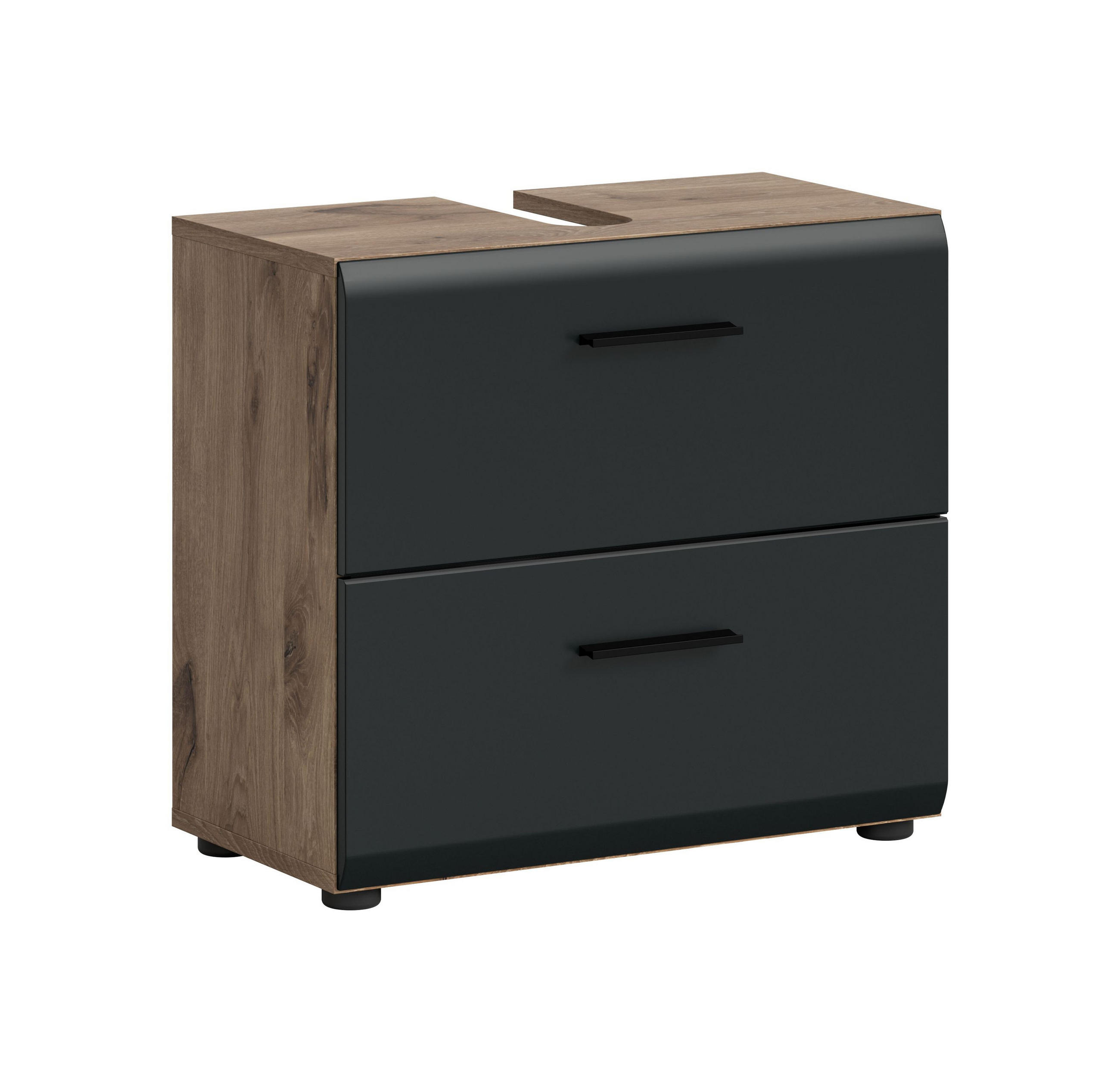 WASCHBECKENUNTERSCHRANK ICE (B/H/T: ca. 60/55/30 cm) in Nox Oak Nachbildung/schwarz matt - Eichefarben, Holz (60/55/30cm)