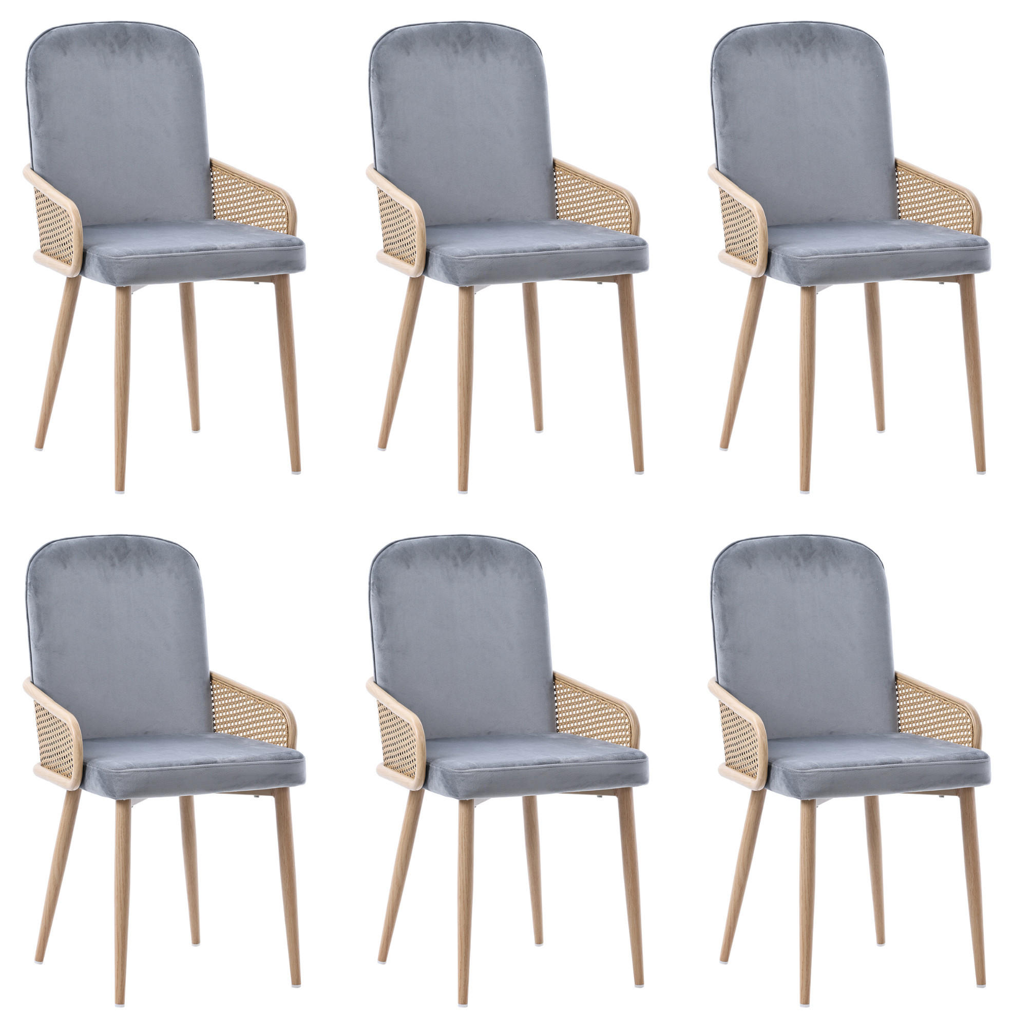 ESSZIMMERSTUHL 6er-Set Samt mit Rattan-Design Grau - Grau, Holz (43/90/41cm) - Meubliv