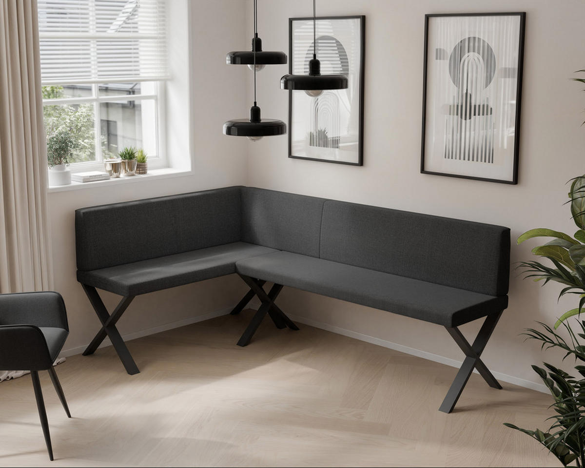 ECKBANK links VERO X Webstoff glatt, 142/196 cm Anthrazit - Anthrazit, Textil/Metall (142/196cm) - Idohome