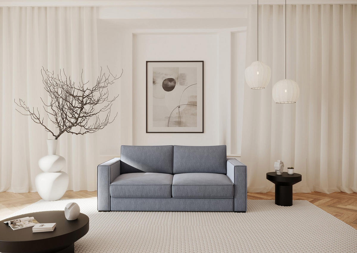 SCHLAFSOFA GERADE Rastergewebe Hellgrau 206cm - Hellgrau/Grau, Textil (206/85/100cm) - Sia Home