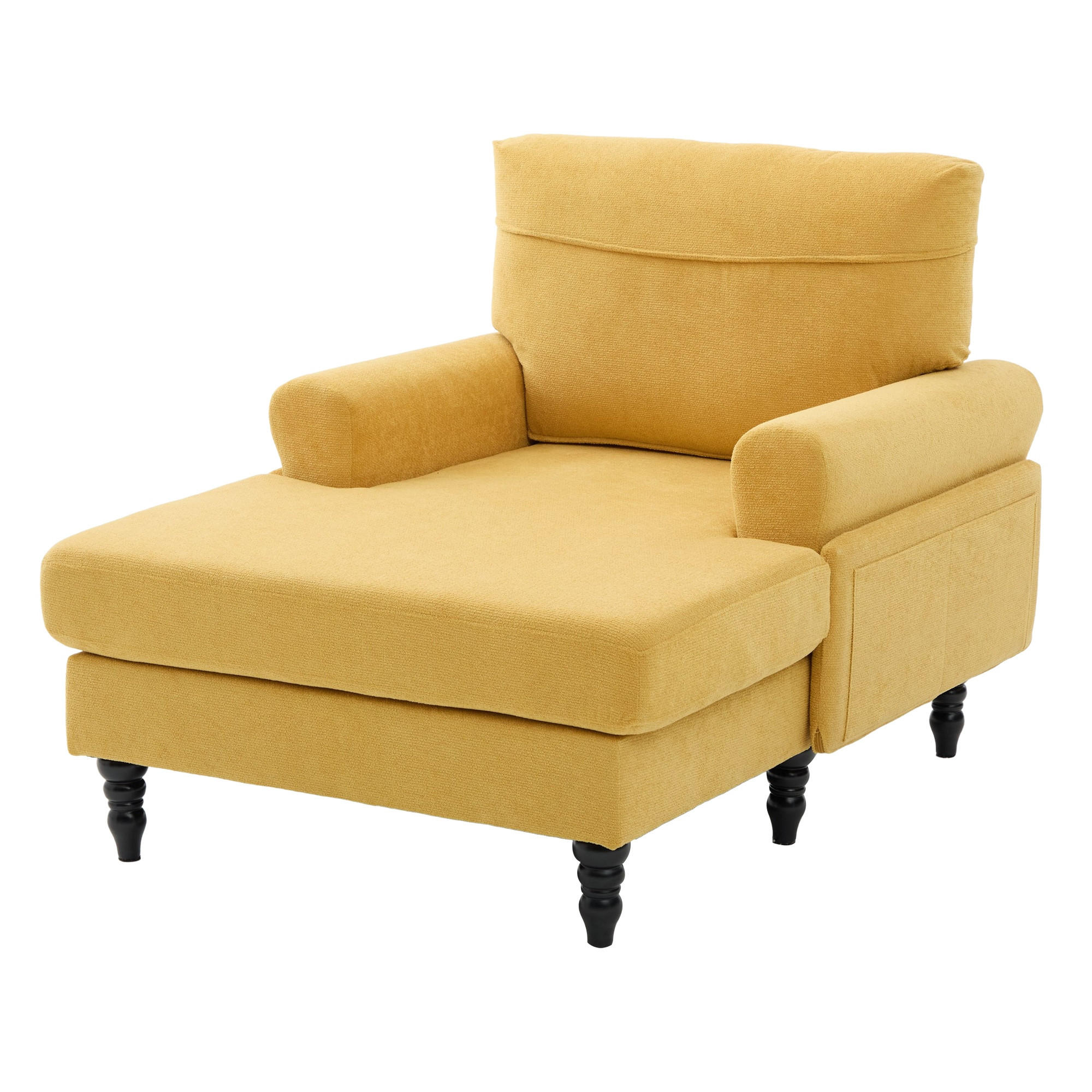 RELAXSESSEL Liege,hochdichte Polsterung,Seitentaschen,Chenille,Gelb - Gelb, Textil (97/86/125.5cm) - LVHOM