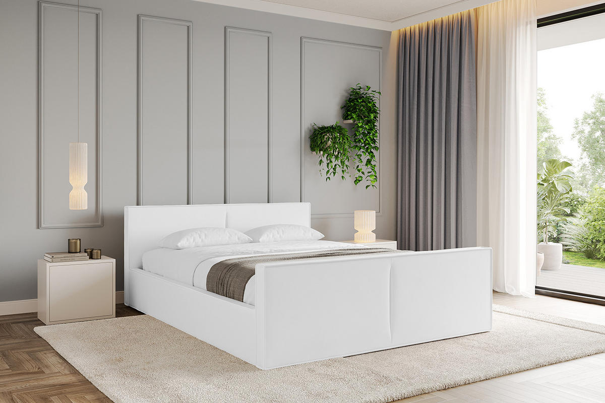 POLSTERBETT mit Bettkasten, Fußteil und Lattenrost, Boxbett ohne Matratze - EMMI-Z-V1 160x200 Weiß Kunstleder - Weiß Hochglanz, Holzwerkstoff/Textil (160/200cm) - ALTDECOR