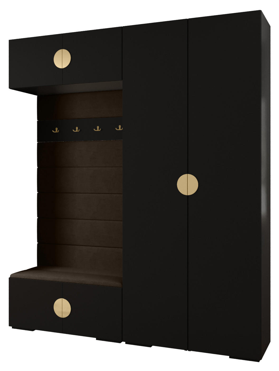 Abiks Möbel Garderoben-Set Schwarz, Braun, Gold 200x236.7x47 cm