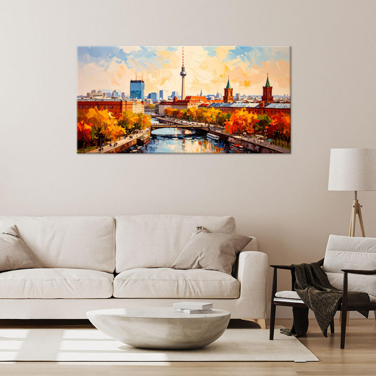 LEINWANDBILD Panorama von Berlin Stadt 120x60cm - Multicolor, Textil (120/60cm) - Feeby