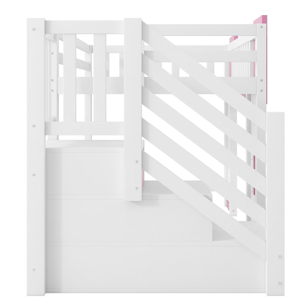 HOCHBETT 90/200 cm aus MDF, Kiefer und Sperrholz mit Stauraumtreppe und Fenstern Weiß/Rosa - Weiß, Holzwerkstoff (90/200cm) - Modenvie