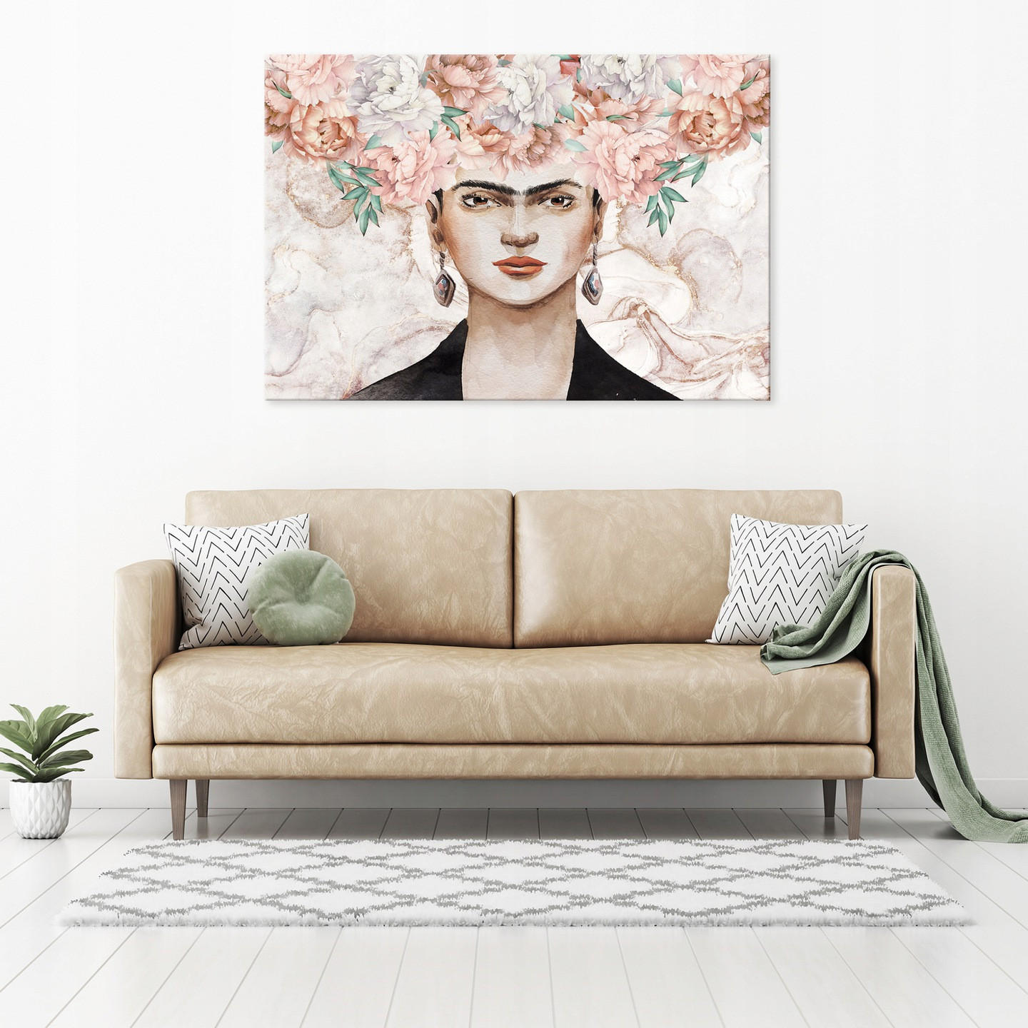 LEINWANDBILD Frida Kahlo Frau Blumen 120x80 - Multicolor, Holzwerkstoff (120/80cm) - Wallarena