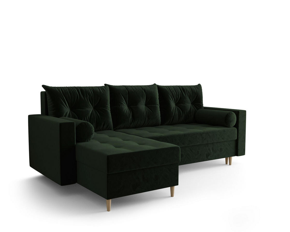 ECKSOFA SKANDI Itaka 10 Links mit Schlaffunktion - Dunkelgrün, Textil (230/145cm) - Bedante