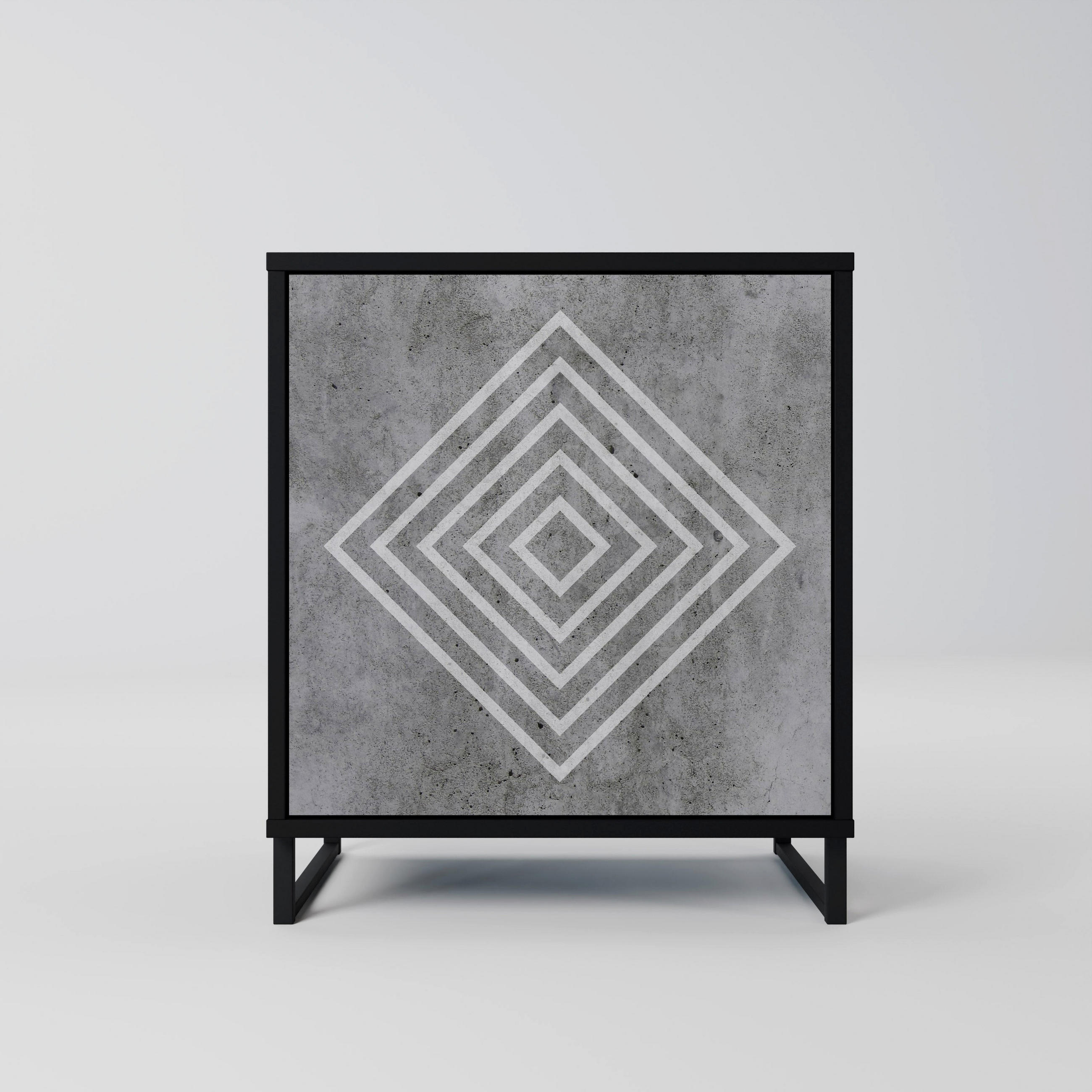 SIDEBOARD POLYGONAL ARTISTRY, Schwarz, 57,5x42x67,5 cm, Schwarze Metall-Rahmenfüße - Multicolor/Schwarz, Holzwerkstoff/Metall (57.5/67.5/42cm) - SpaceRebels