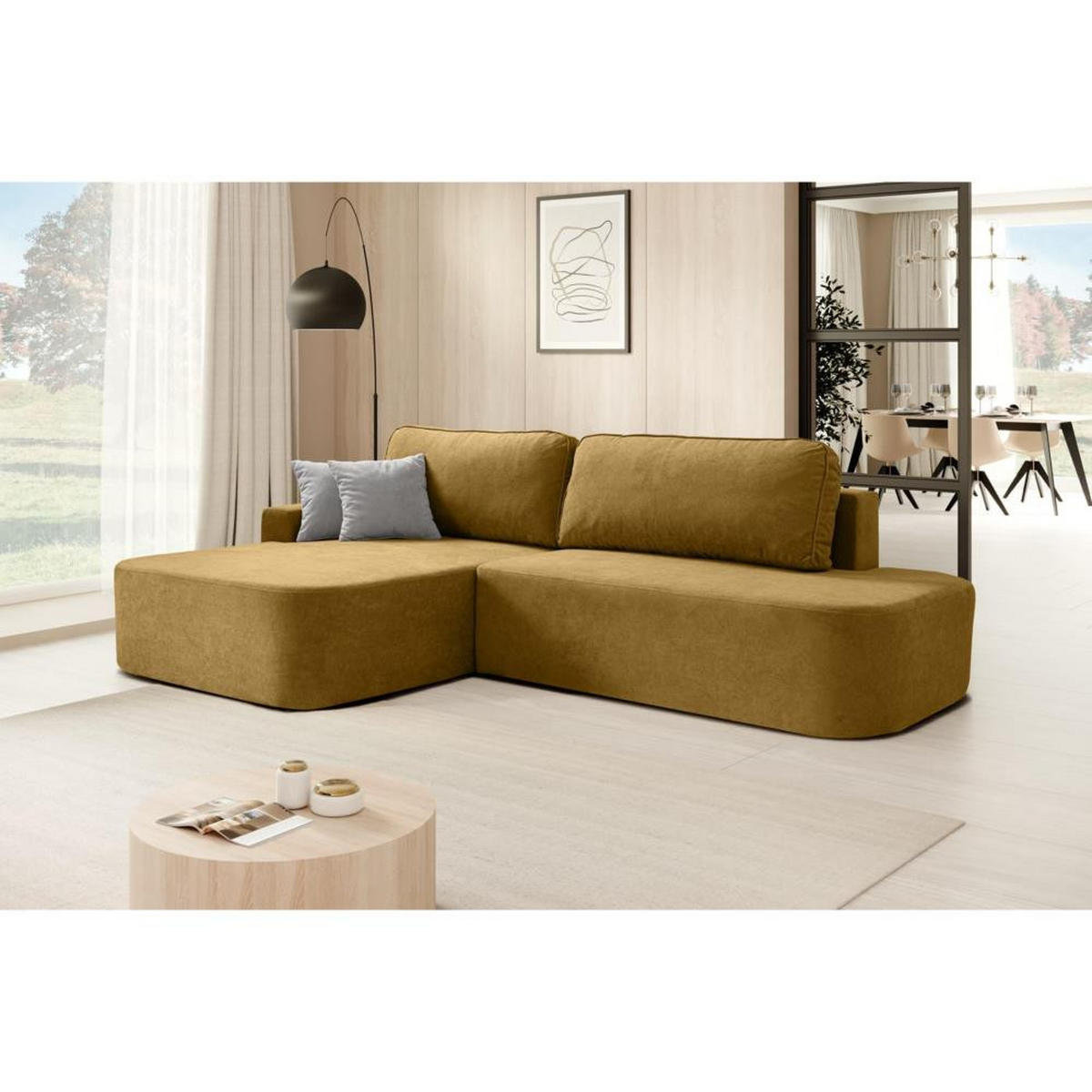 ECKSCHLAFSOFA Gavi gelb velours links - Gelb, Textil (269/171cm) - Beautysofa
