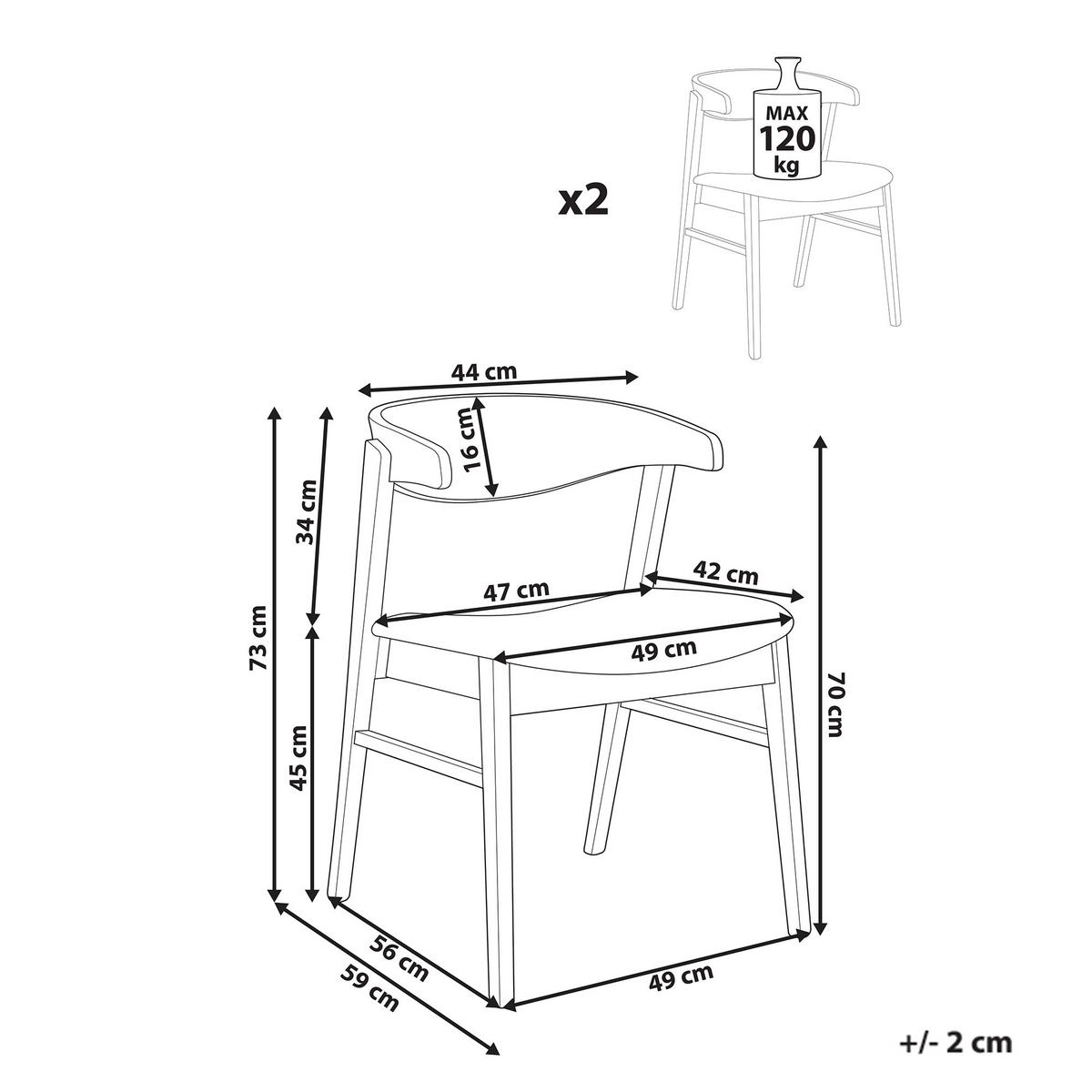 ESSZIMMERSTUHL 2er-Set Dunkelbraun Lilly - Beige/Dunkelbraun, Textil (49/73/59cm) - Beliani