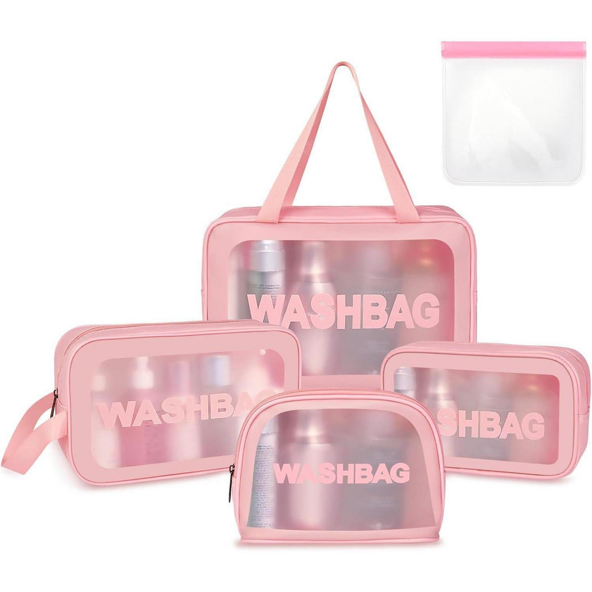 KULTURBEUTEL 4-teiliges Set, transparent, in Rosa - Rosa, Kunststoff (22.5/5.8/32.5cm)