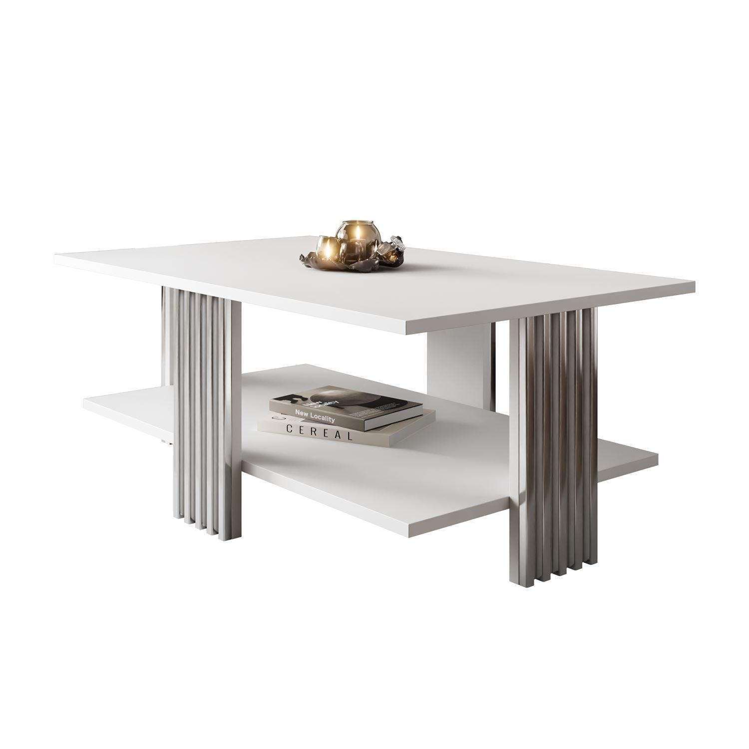 COUCHTISCH SAPHIRA SILVER mit Ablageboden, Weiß matt - Weiß, Holzwerkstoff (60/100/40cm) - Lookway