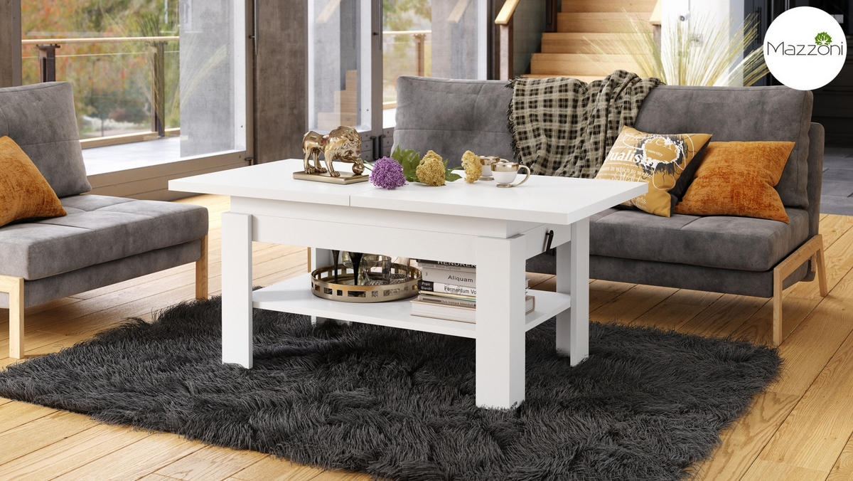 COUCHTISCH rechteckig Weiß ausziehbar höhenverstellbar - Weiß, Holzwerkstoff (65/130/58cm) - designimpex