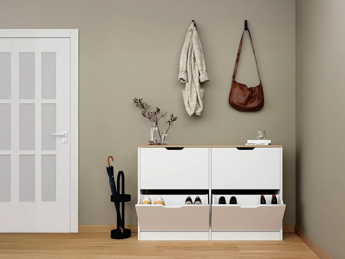 SCHUHSCHRANK - 120.5 cm x 30 cm - holz - naturfarben hell, weiß Lotula - Weiß, Holz (120.5/79.2/30cm) - Vente-Unique