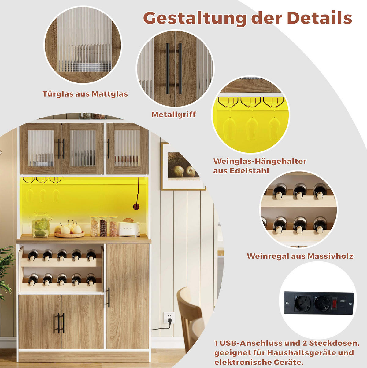 BUFFET 100/180/40 cm Weiß aus MDF mit LED-Beleuchtung und Steckdose - Weiß, Holzwerkstoff (40/180/100cm) - OKMYHOME