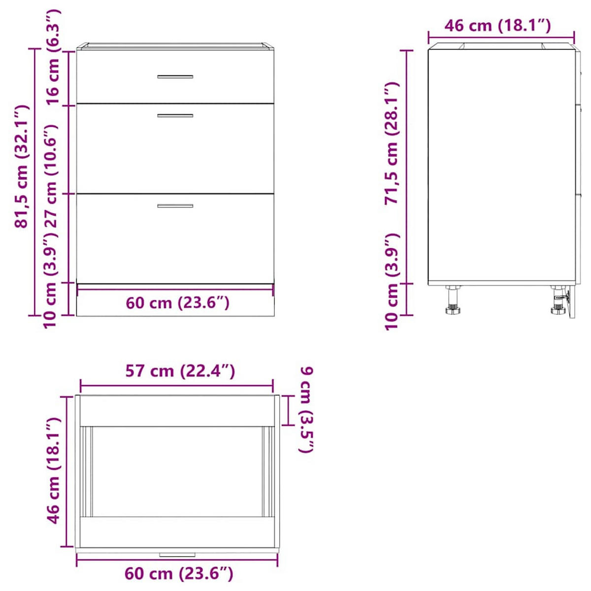 KÜCHENUNTERSCHRANK Lyon Altholz-Optik Holzwerkstoff - Braun, Holzwerkstoff (46/81.5/60cm) - vidaXL
