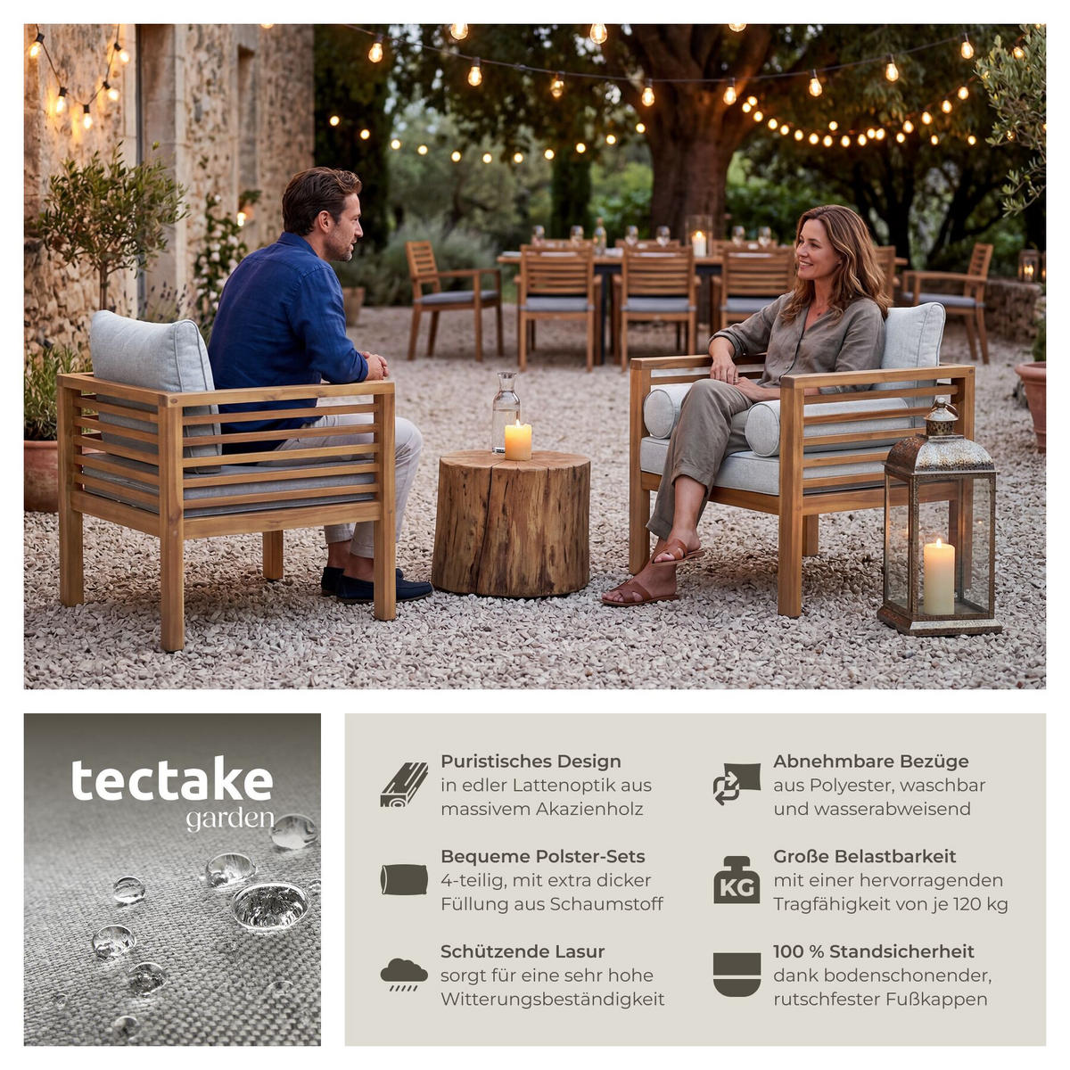 GARTEN-LOUNGESESSEL Boka, 72 x 63 x 64,5 cm, braun - Braun, Holz (72/78/63cm) - tectake