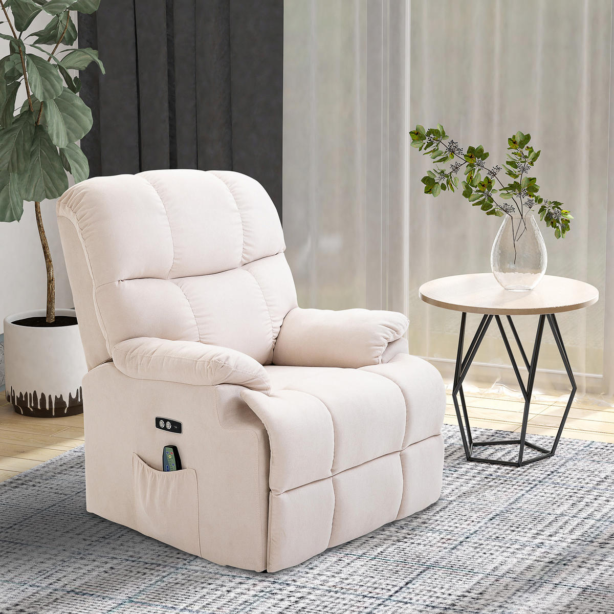 SESSEL mit aufstehhilfe Relaxsessel Fernbedienung USB Kurzplüsch Creme - Weiß, Kunststoff (95/105/83cm) - HOMCOM